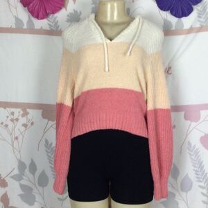 SO XS stripe color block chenille long sleeve soft hoodie sweater
